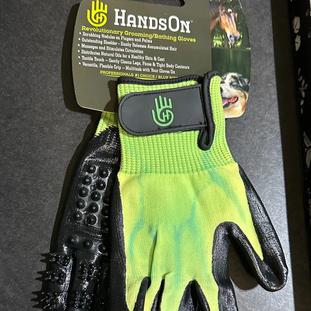Green and Black Grooming Gloves